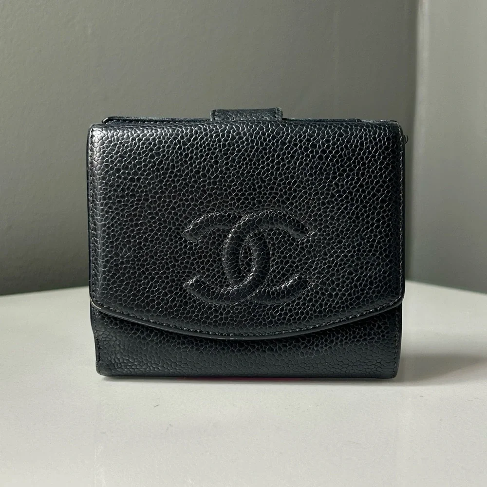 Chanel Caviar Leather Timeless CC Flap Compact Wallet